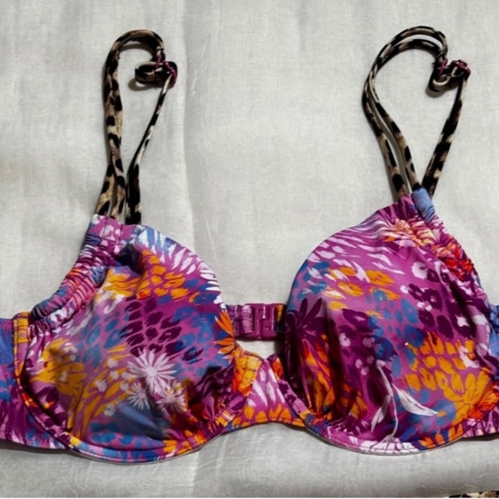 LASCANA Women’s Leopard Floral Print Bikini Top Sz 36B